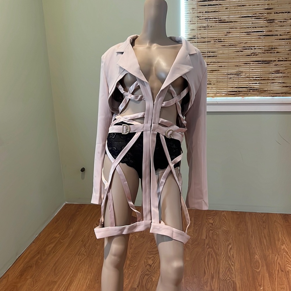 Akira Beige Cage Jacket Blazer  With Satin Buckle Size XL
